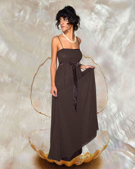 Brown Silk Mousseline Evening Gown