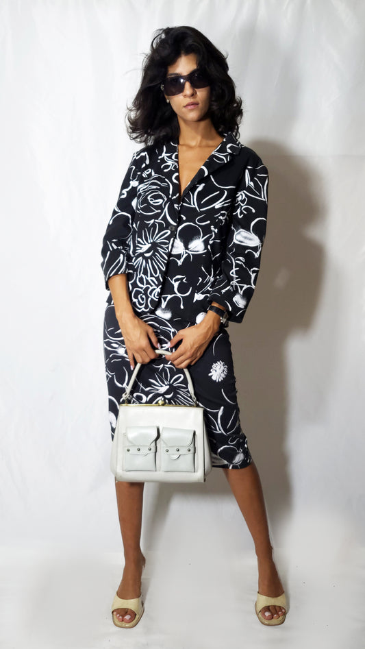 90s Marella Made in Italy Black & White Floral Set