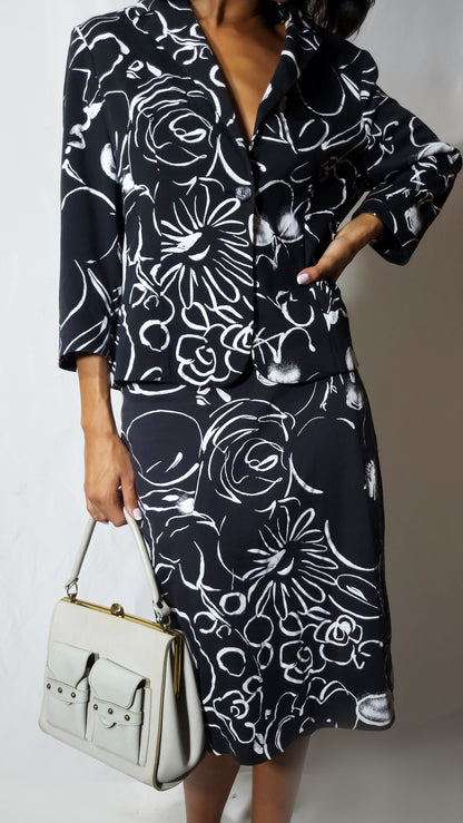 90s Marella Made in Italy Black & White Floral Set