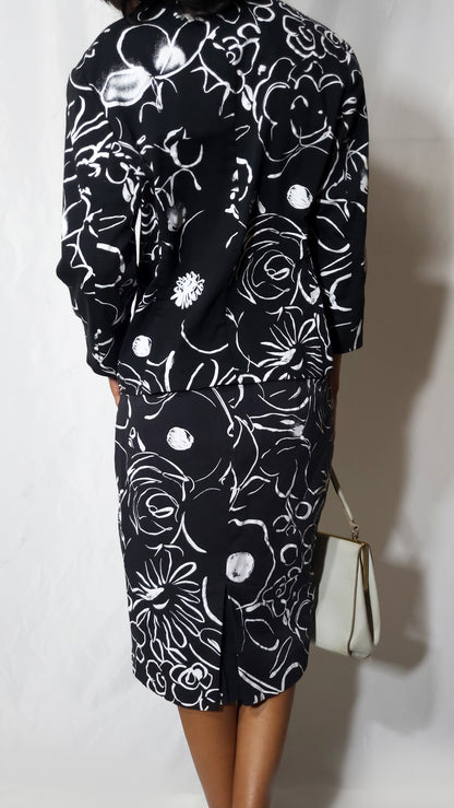 90s Marella Made in Italy Black & White Floral Set