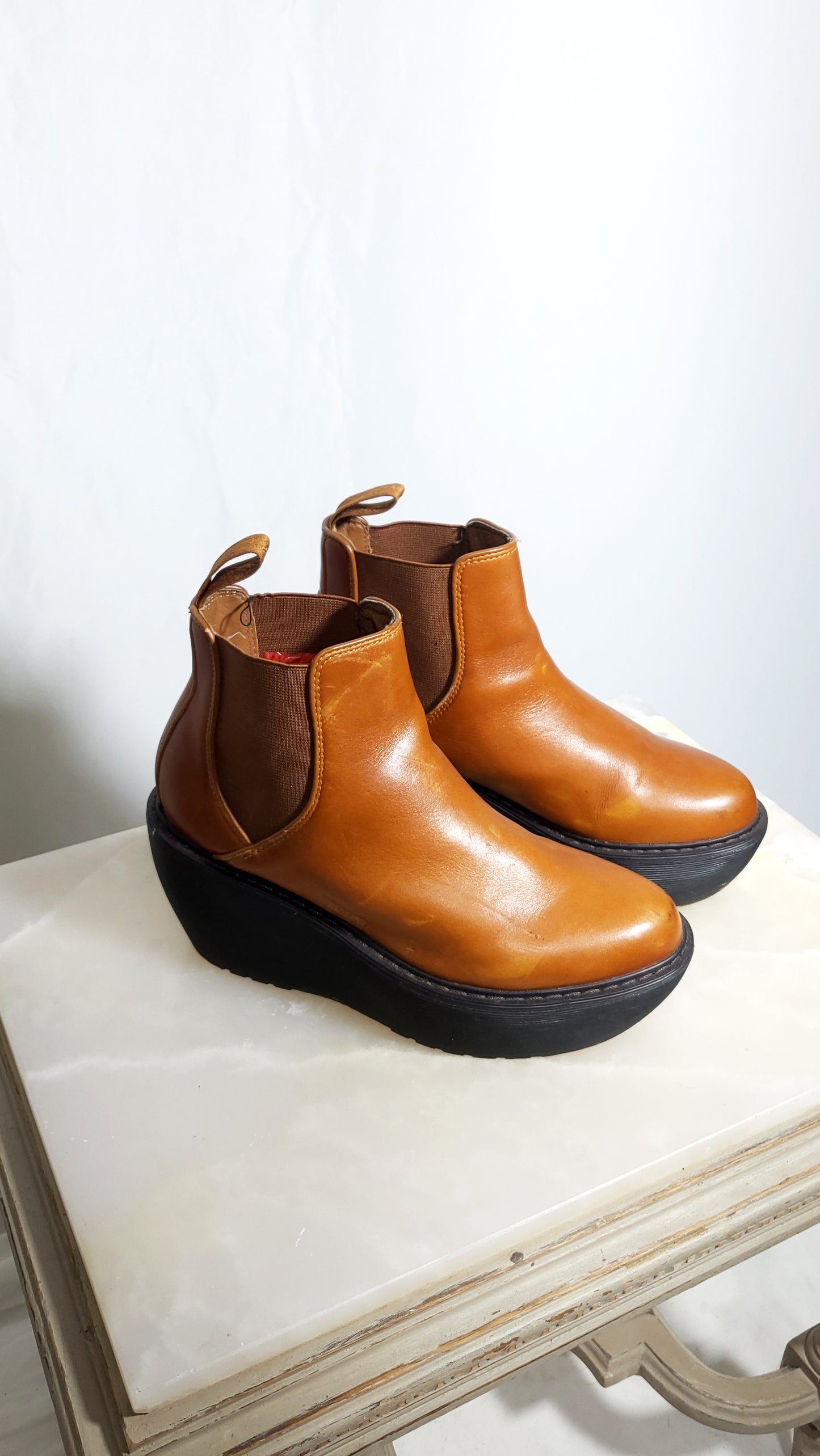 Vintage Dr. Martens Tan Platform Chelsea Boots
