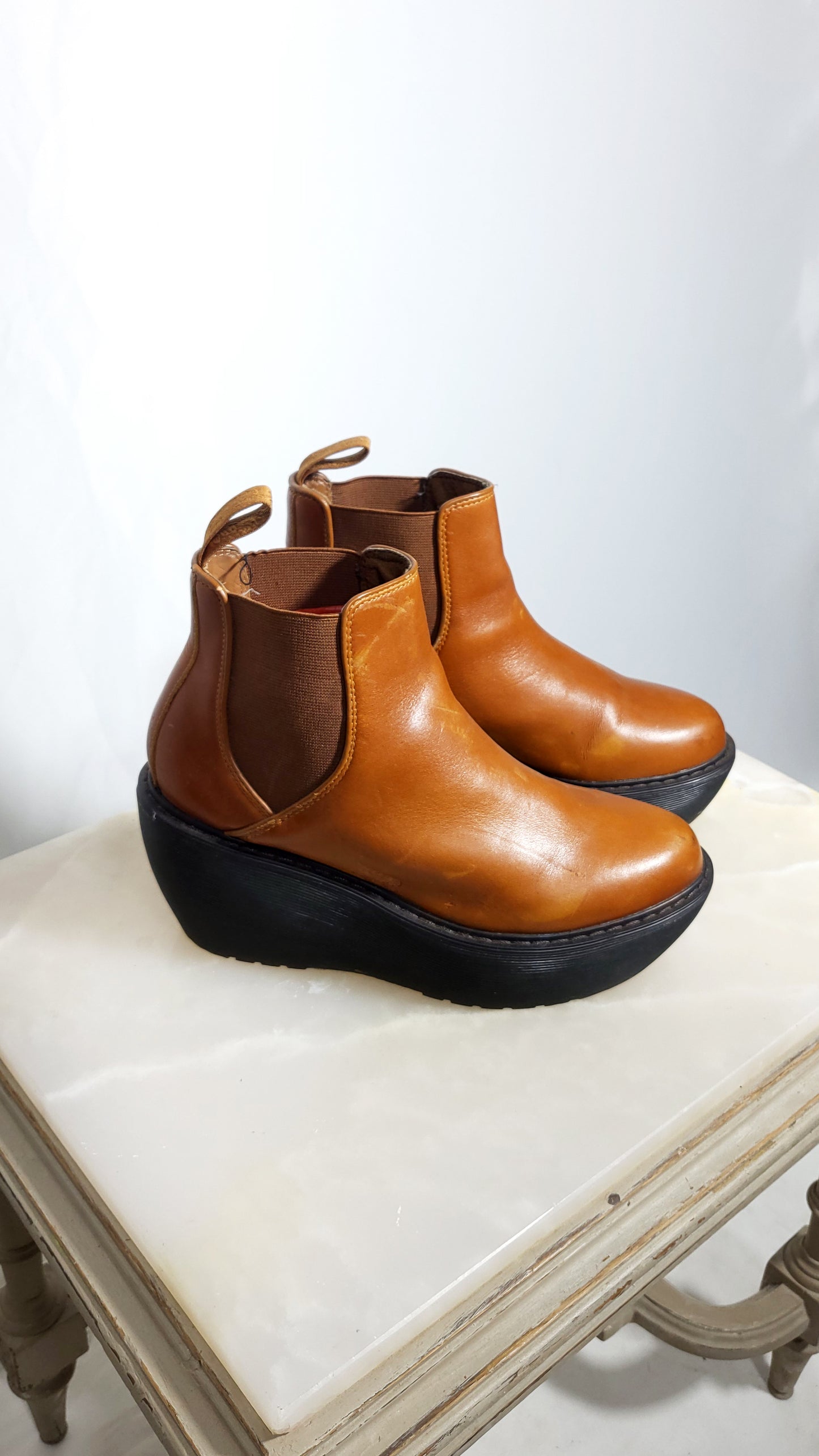Vintage Dr. Martens Tan Platform Chelsea Boots