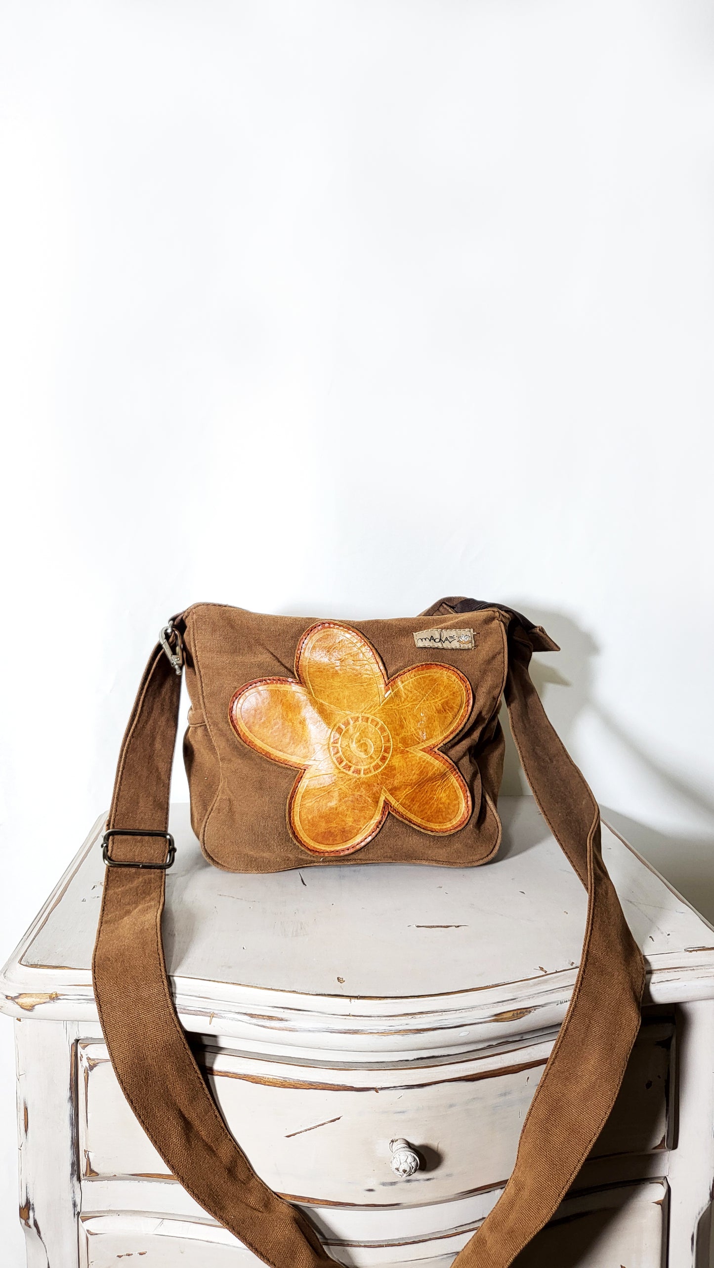 70s Hippie Revival Denim & Leather Flower Bag