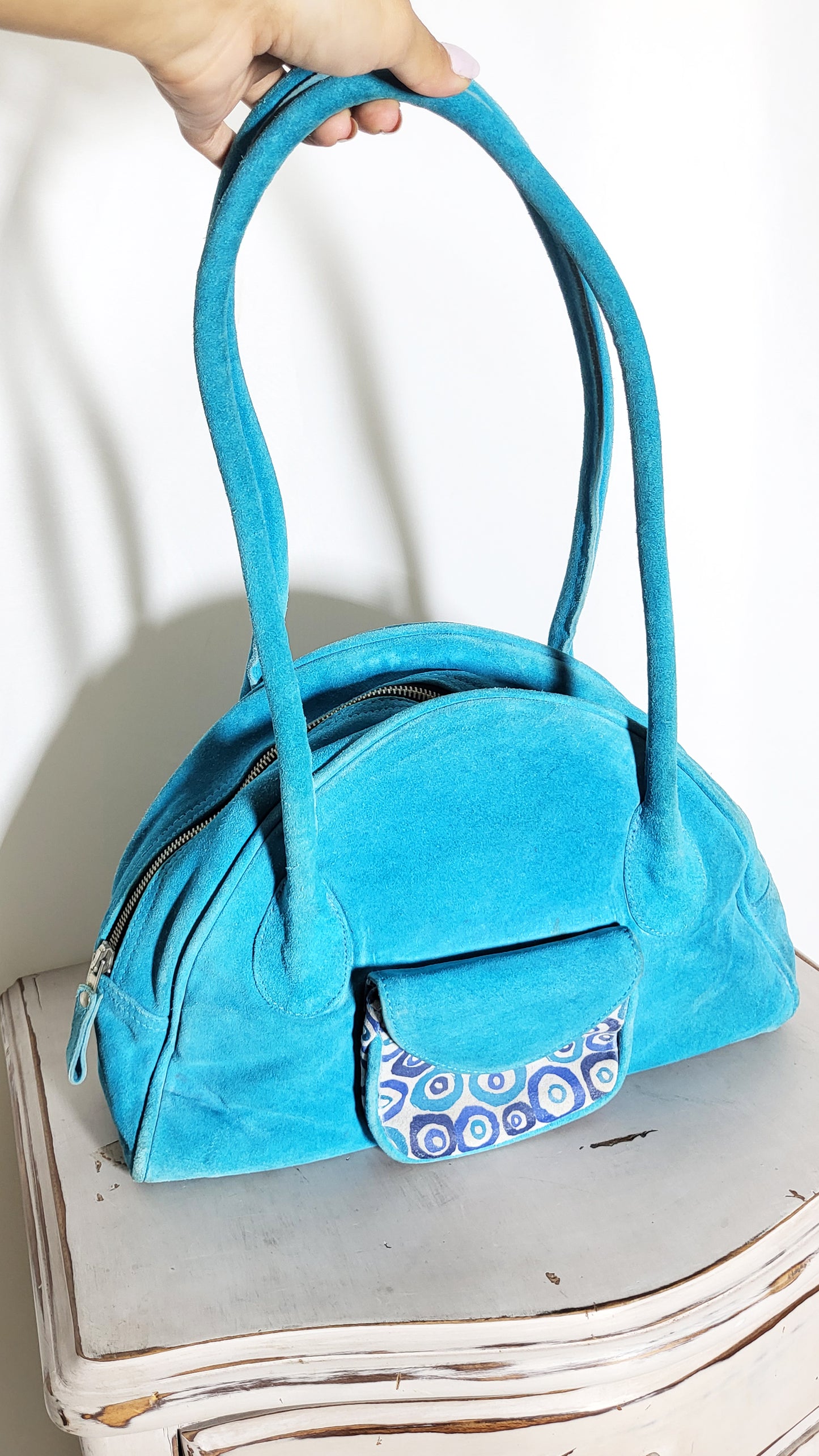 Turquoise Suede Bowling Bag – P&M Vintage