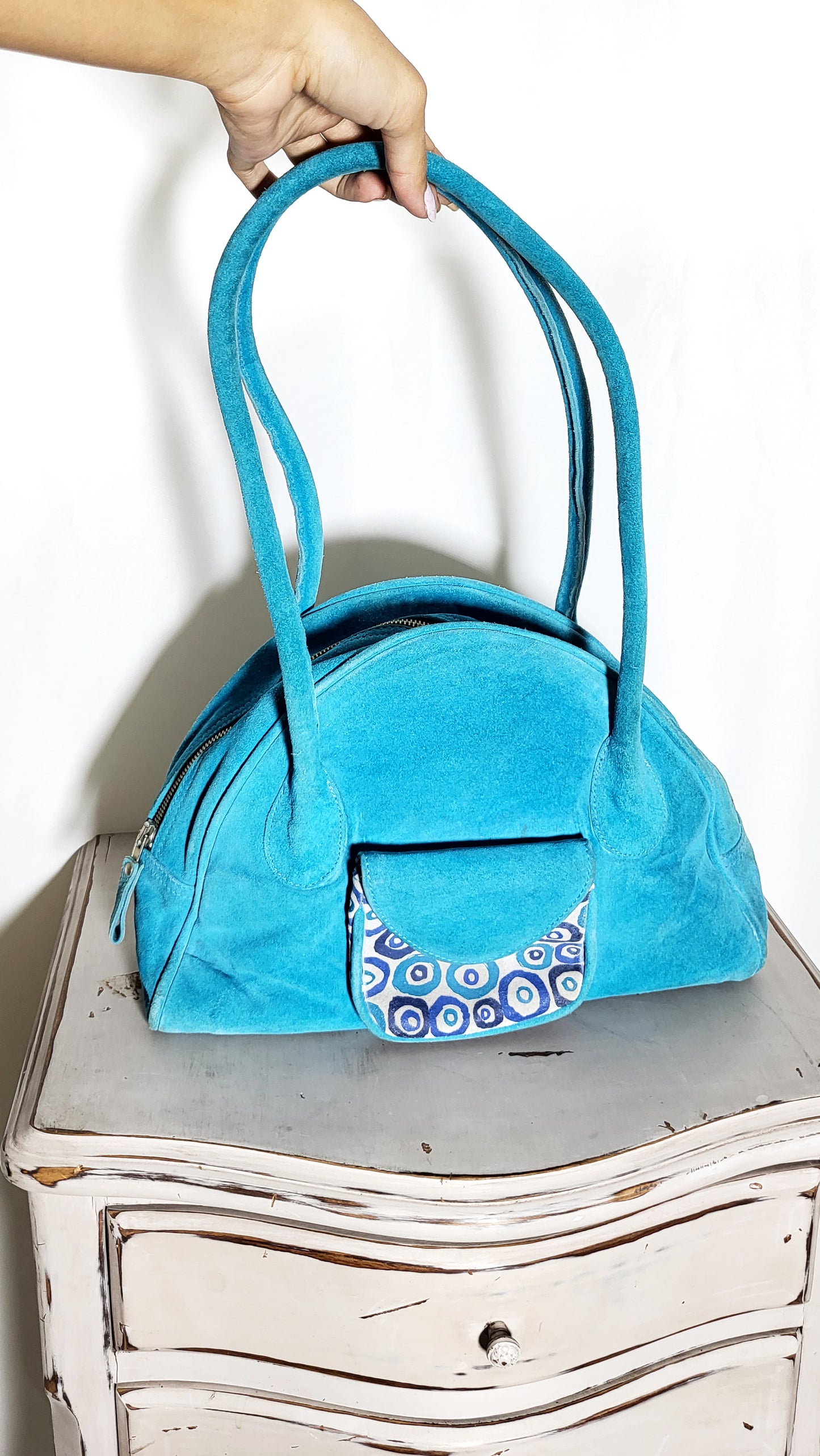 Turquoise Suede Bowling Bag – P&M Vintage