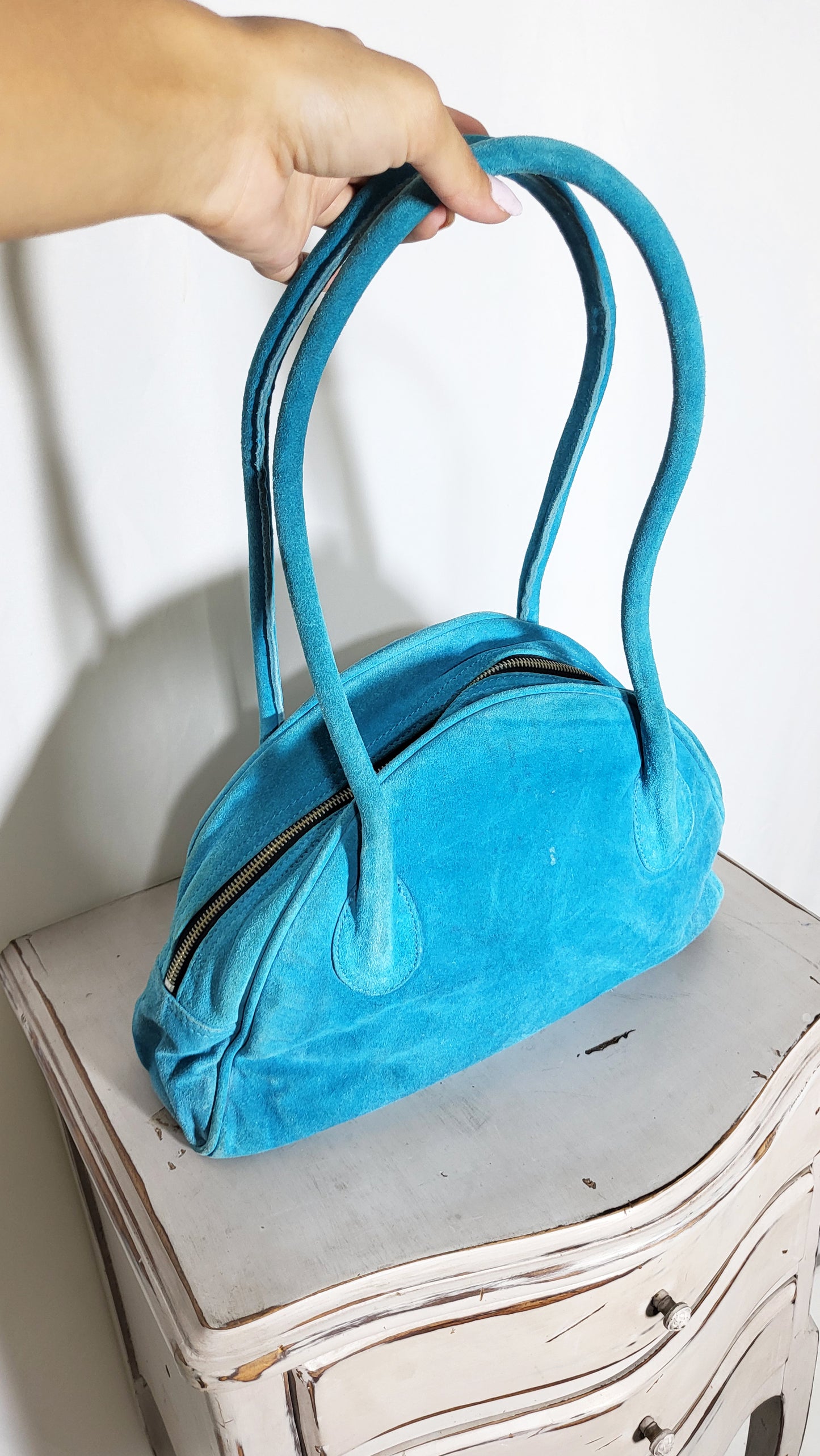 Turquoise Suede Bowling Bag – P&M Vintage