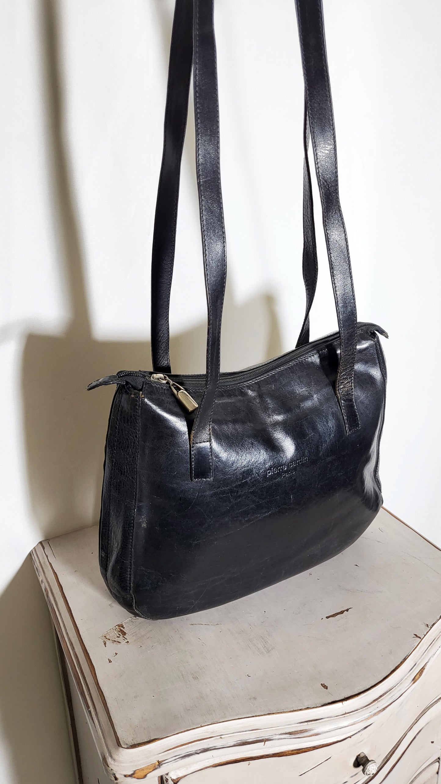 Vintage Pierre Cardin Black Leather Tote