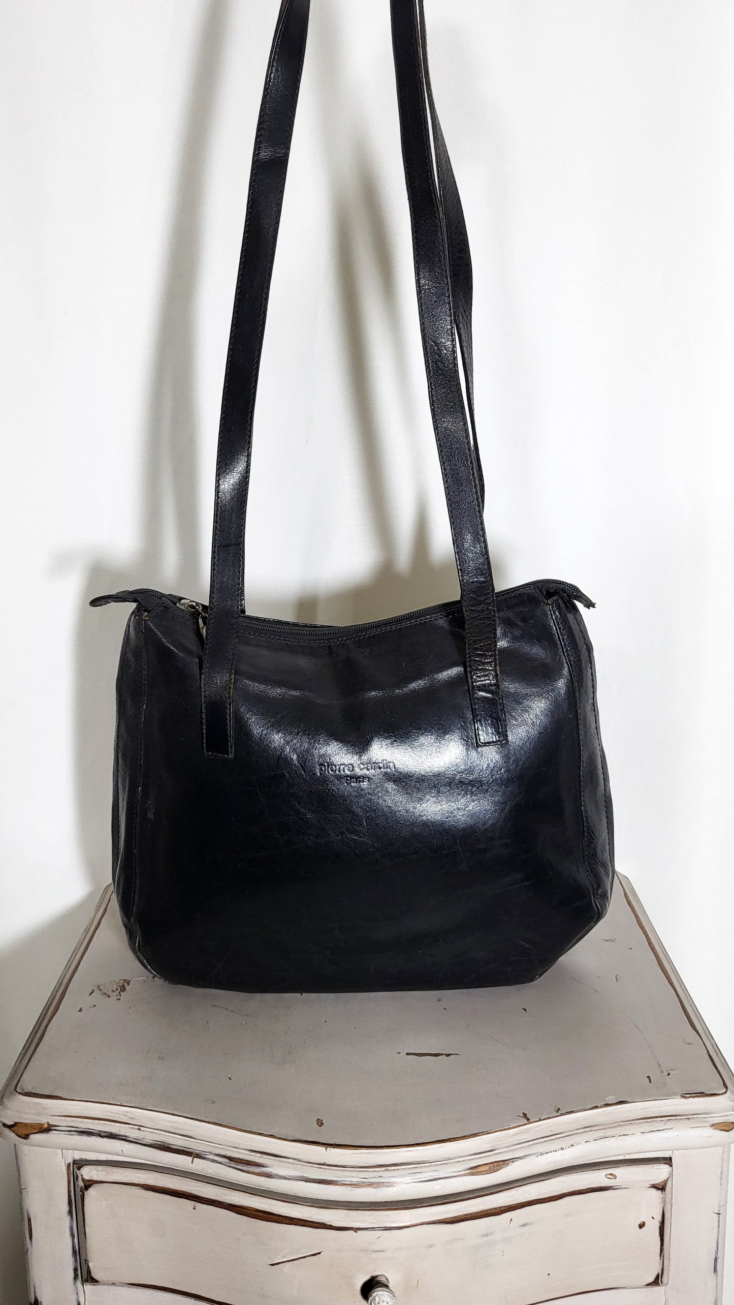 Vintage Pierre Cardin Black Leather Tote