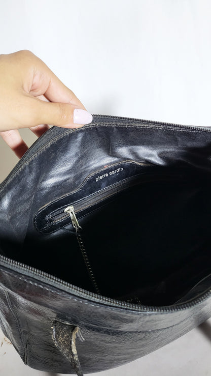 Vintage Pierre Cardin Black Leather Tote