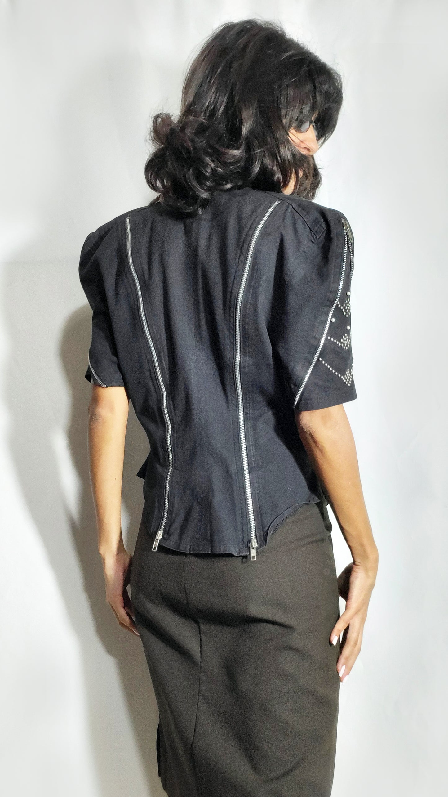 Vintage Studded Crown Zipper Jacket