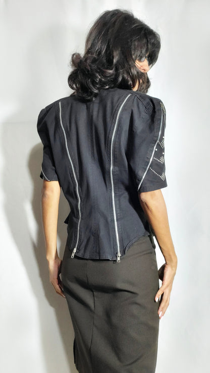 Vintage Studded Crown Zipper Jacket