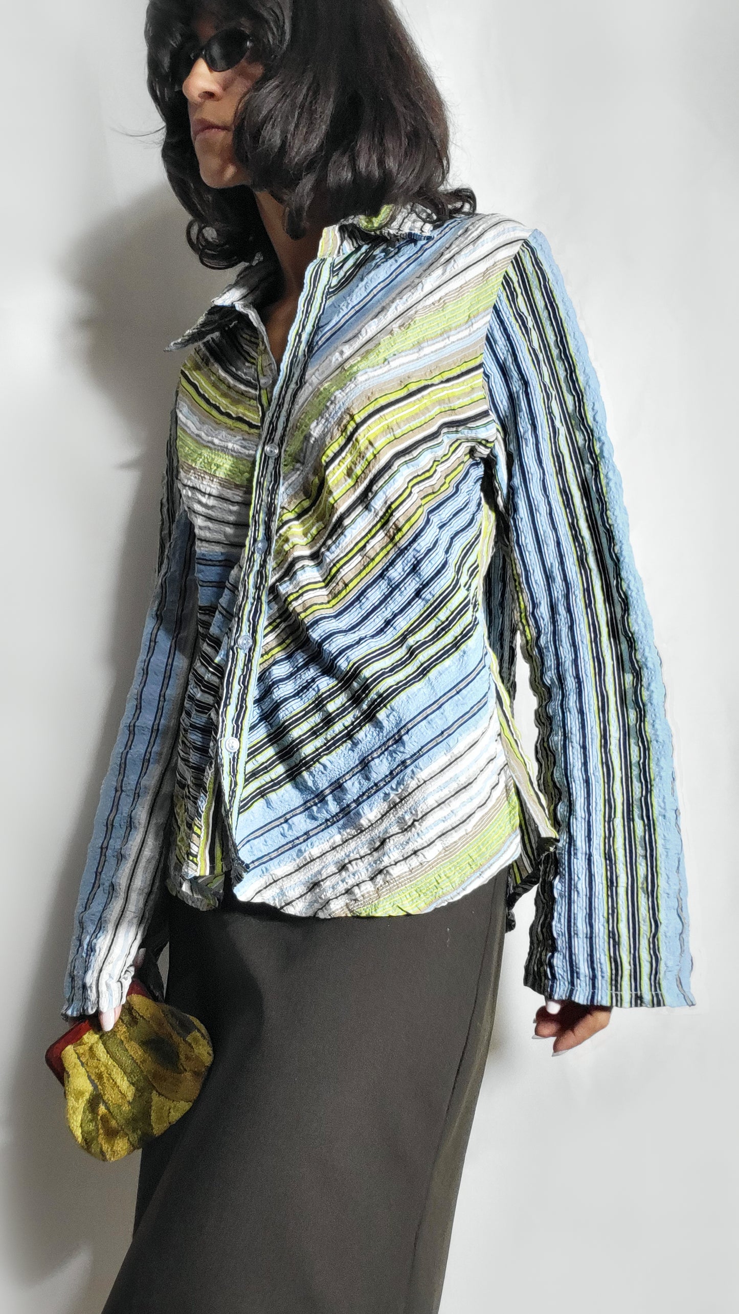 Vintage Crinkle Stripe Button-Up Shirt
