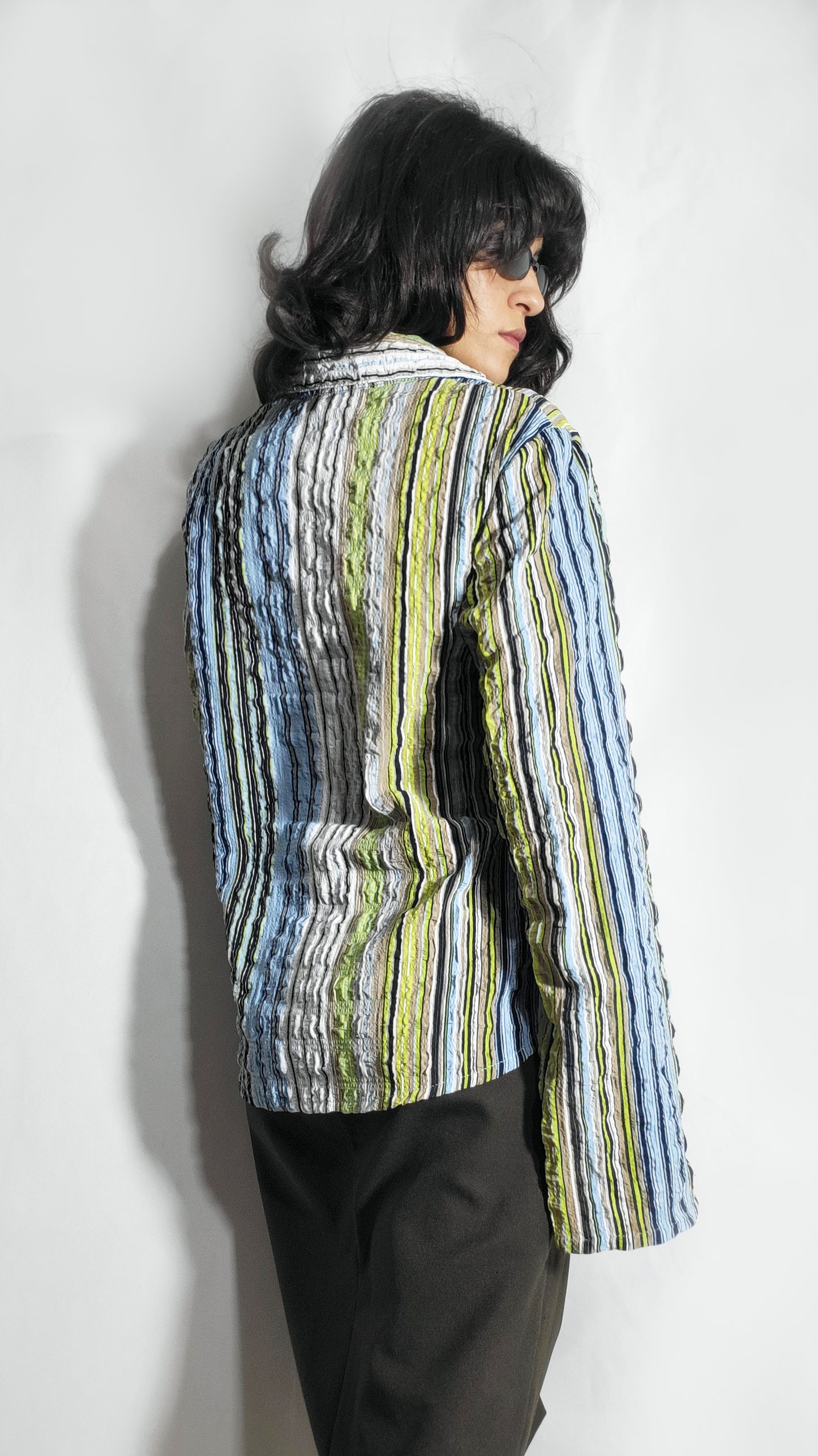 Vintage Crinkle Stripe Button-Up Shirt