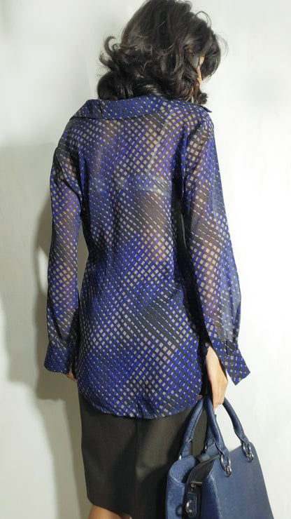 90s Sheer Geometric Print Blouse