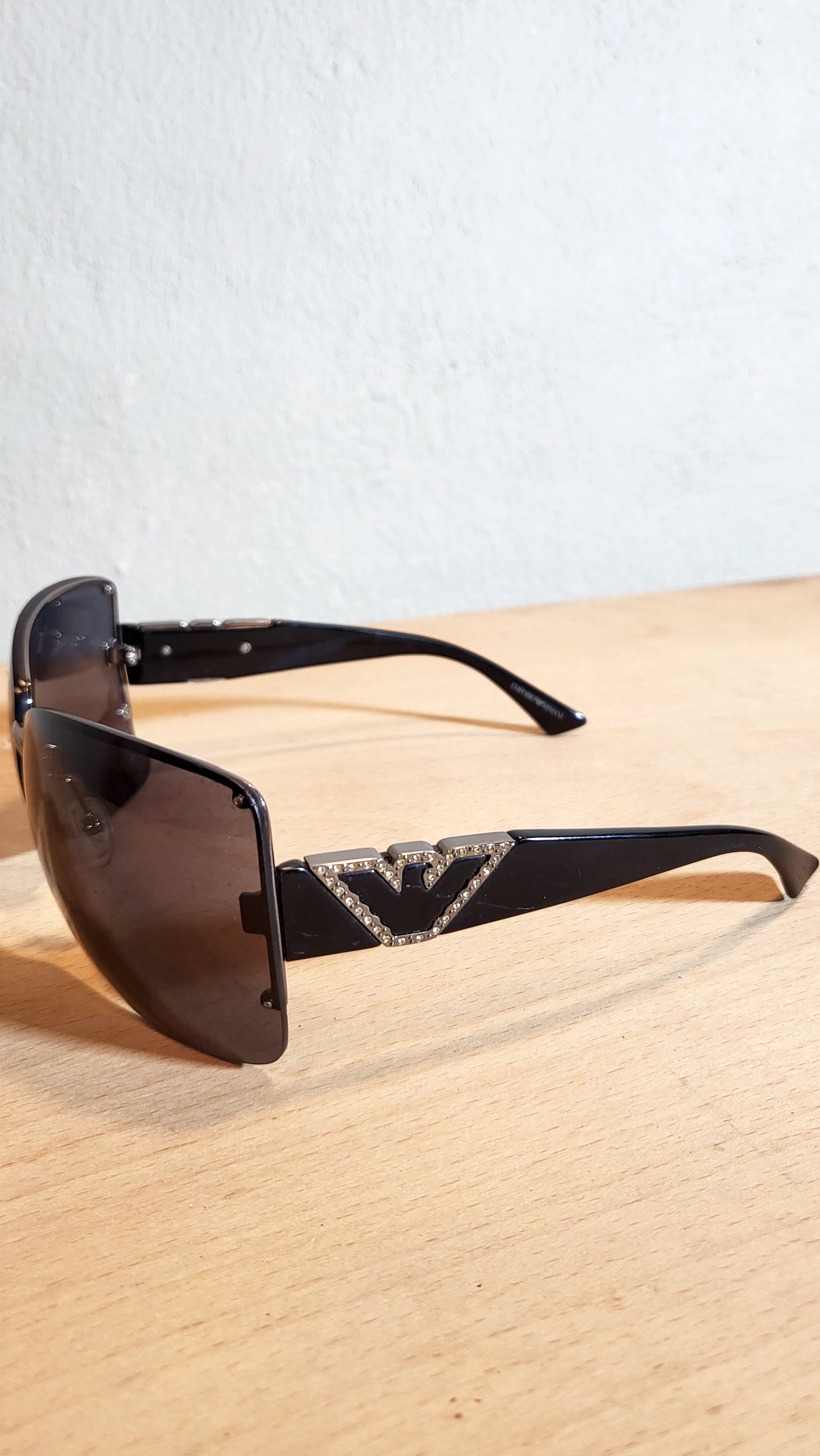 Vintage Emporio Armani Rhinestone Shield Sunglasses