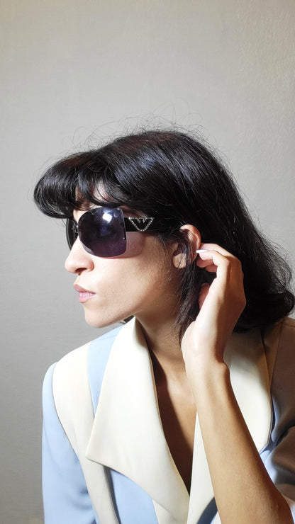 Vintage Emporio Armani Rhinestone Shield Sunglasses
