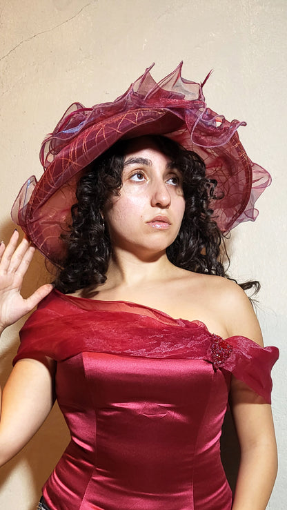 Burgundy Organza Statement Hat