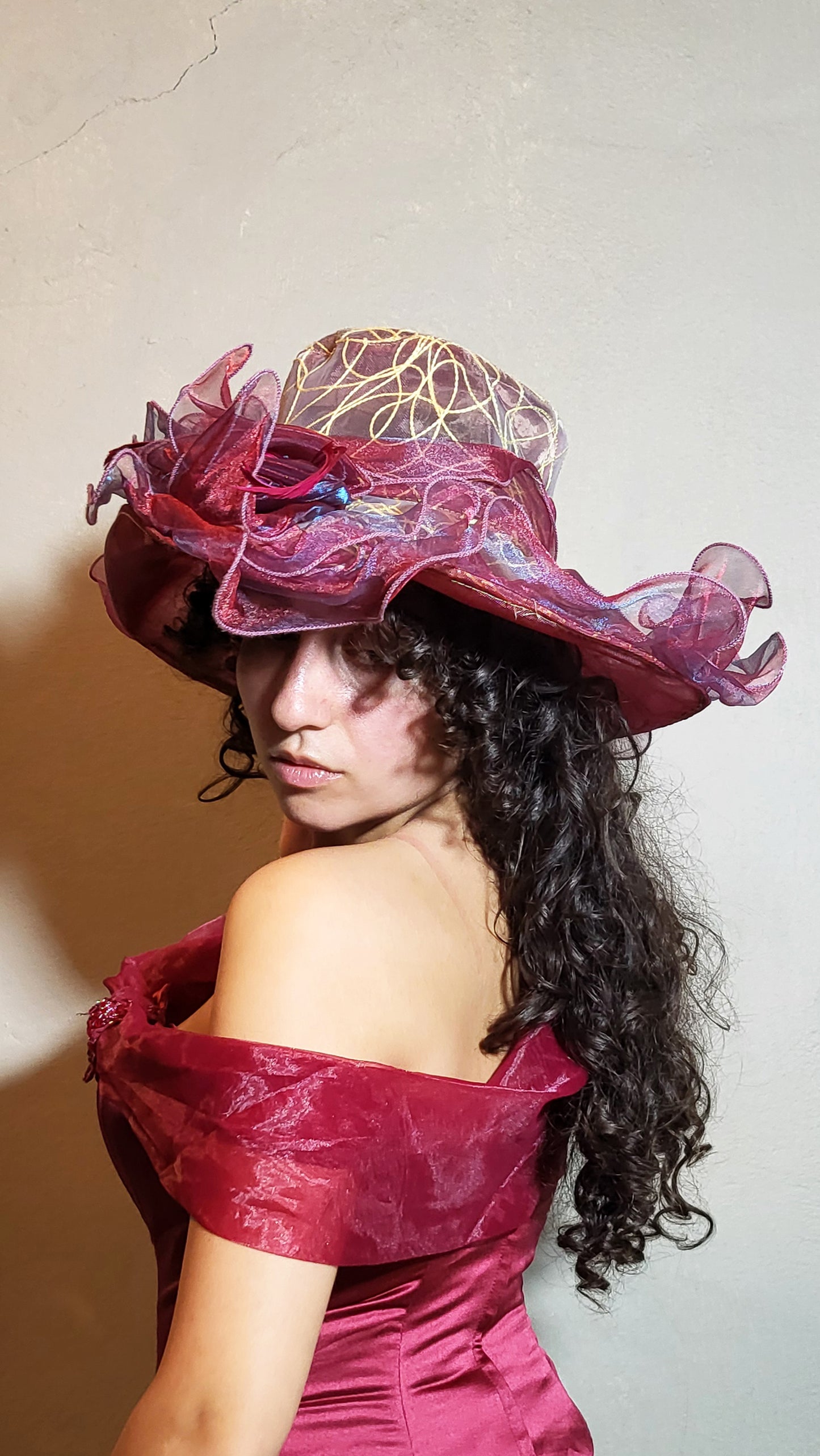 Burgundy Organza Statement Hat