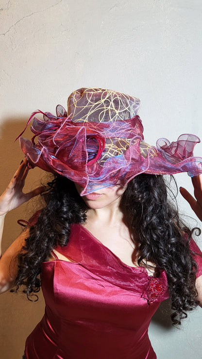 Burgundy Organza Statement Hat