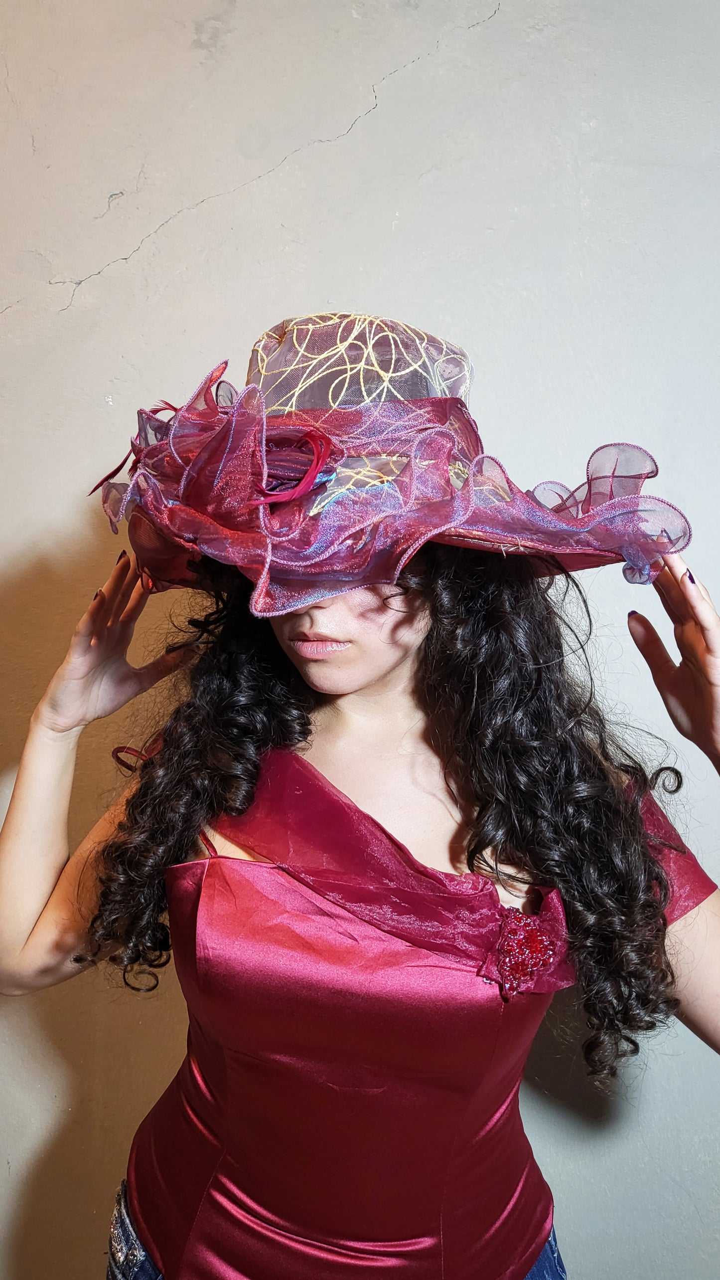Burgundy Organza Statement Hat