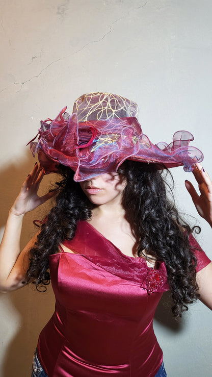 Burgundy Organza Statement Hat