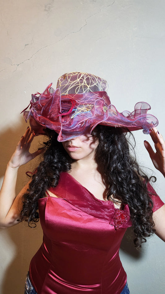 Burgundy Organza Statement Hat