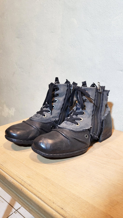 Replay Deconstructed Leather & Canvas Ankle Boots