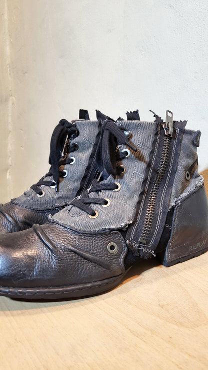 Replay Deconstructed Leather & Canvas Ankle Boots