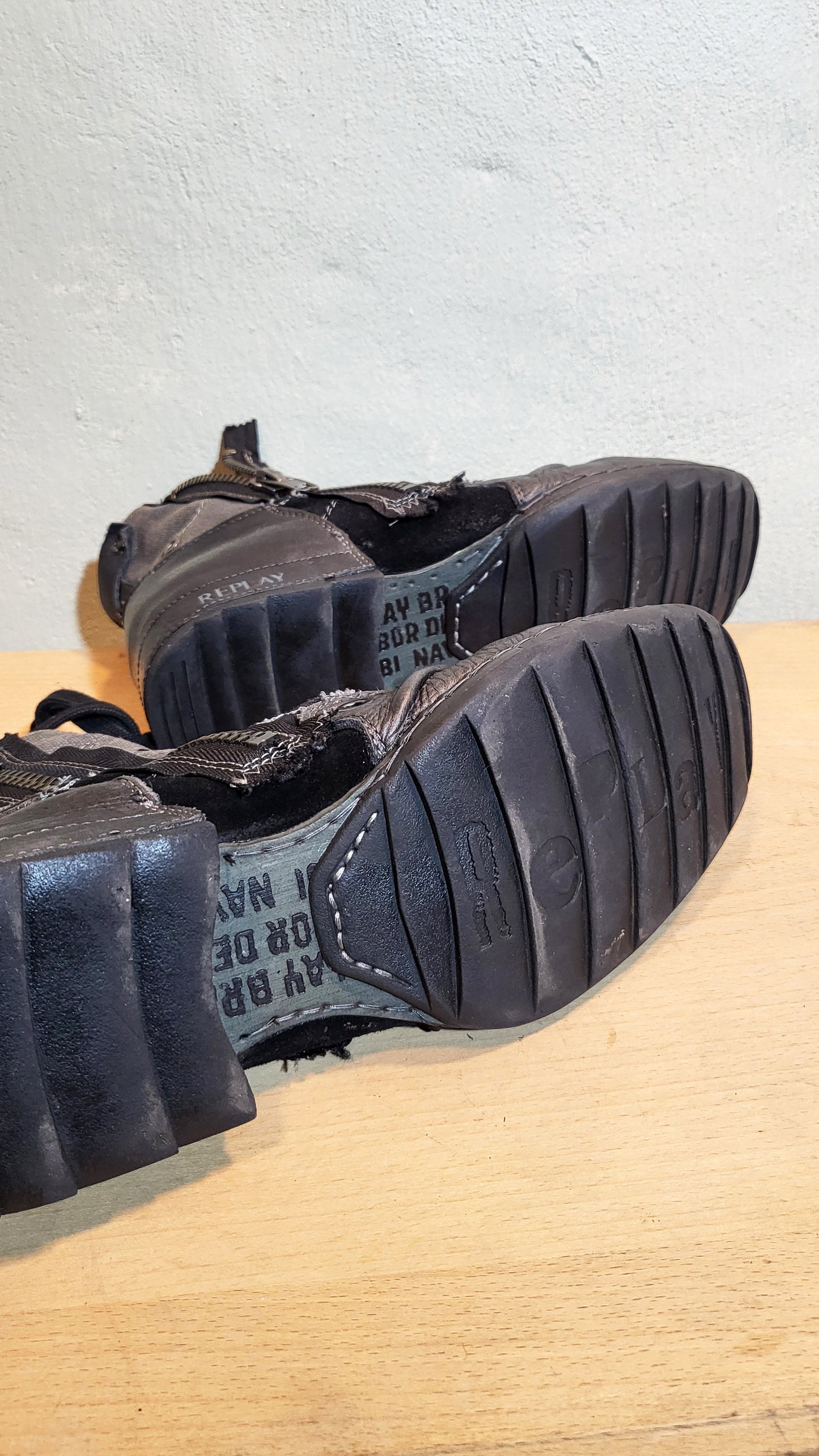 Replay Deconstructed Leather & Canvas Ankle Boots