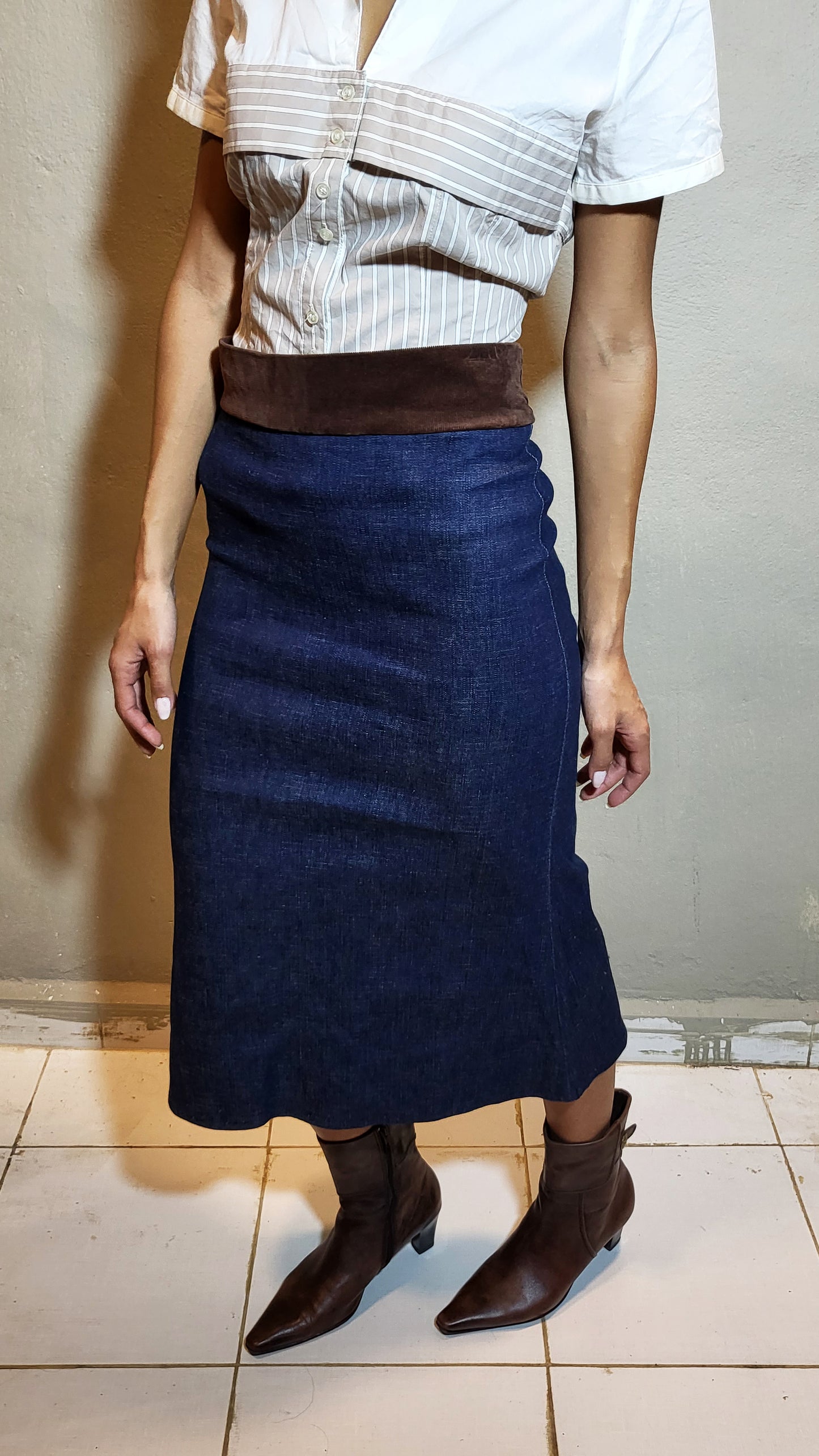 Denim & Corduroy  Mid-Waist Midi Skirt
