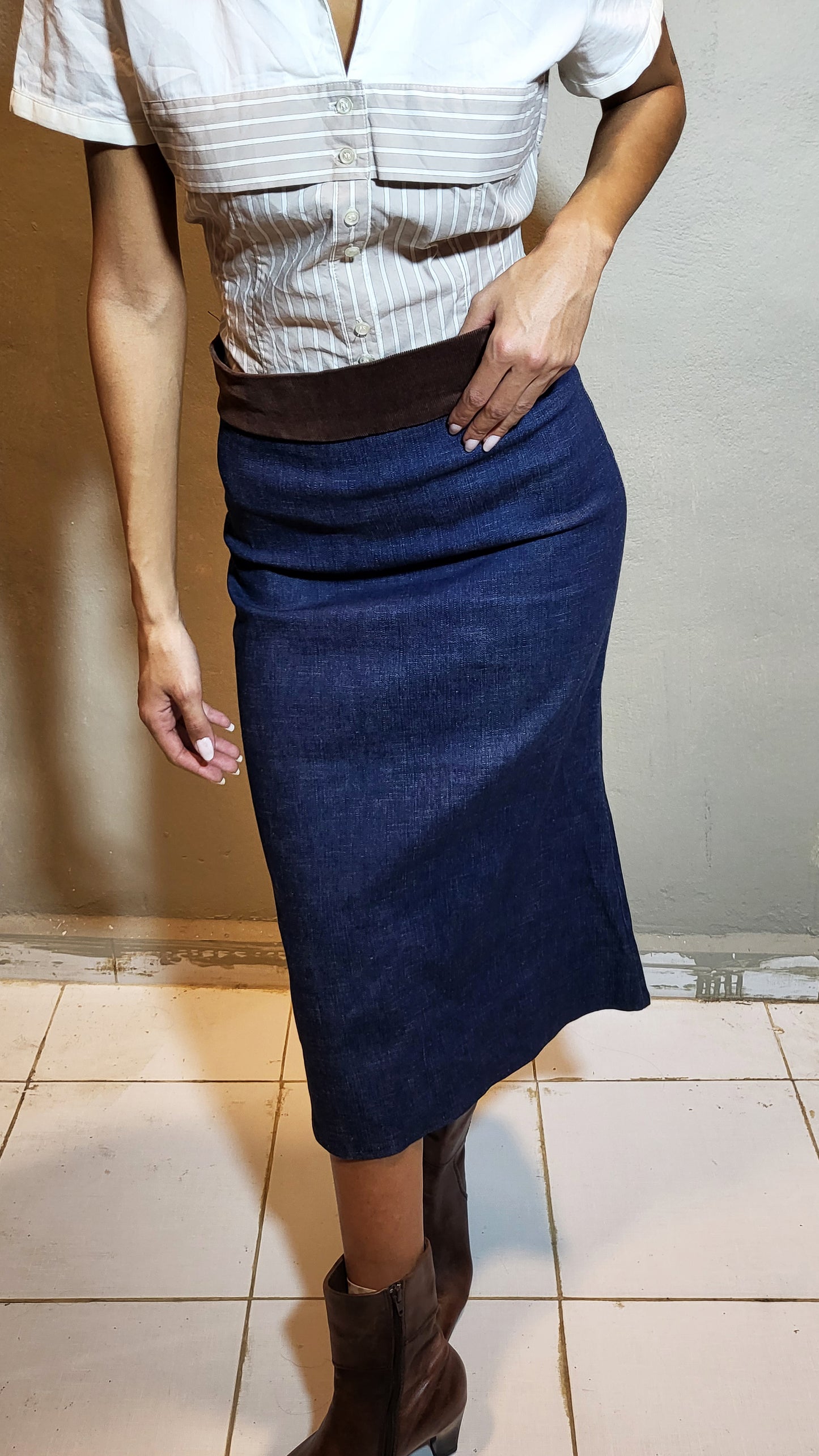 Denim & Corduroy  Mid-Waist Midi Skirt