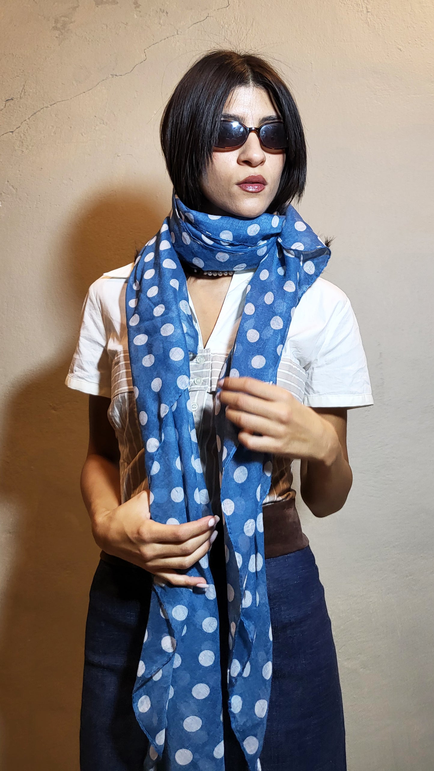 Blue Polka-Dot Lightweight Scarf