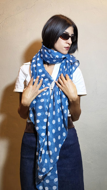 Blue Polka-Dot Lightweight Scarf