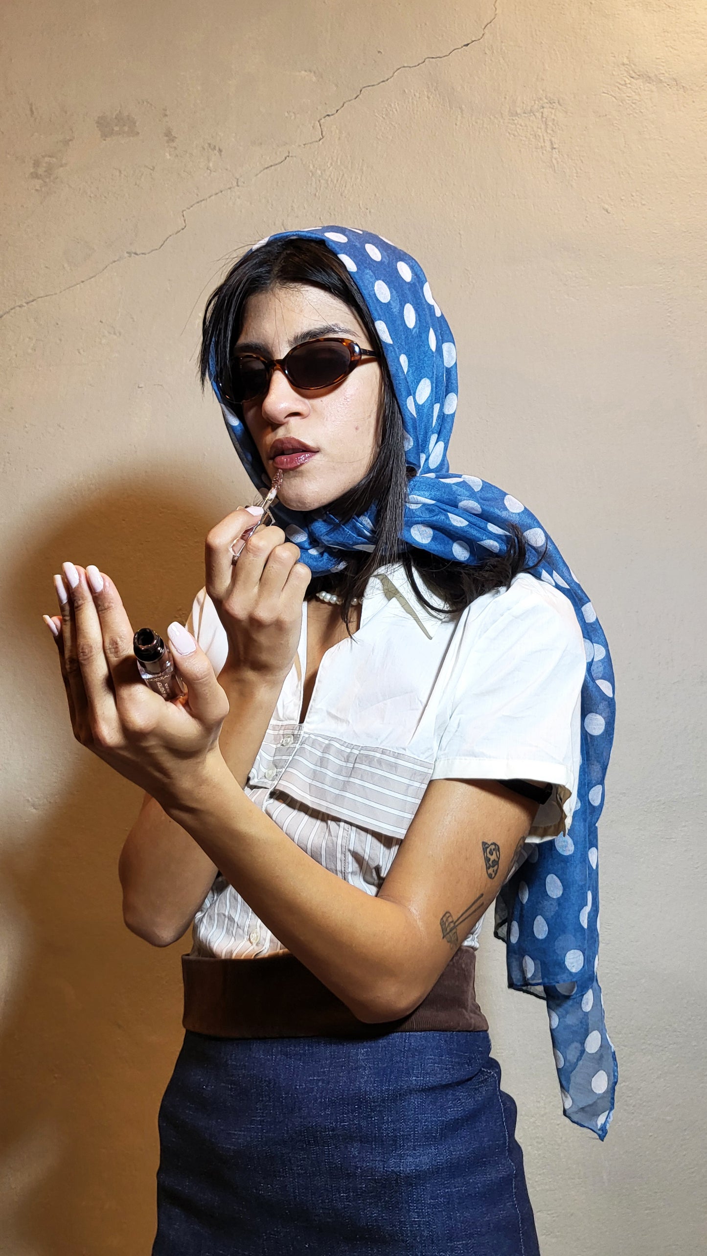 Blue Polka-Dot Lightweight Scarf