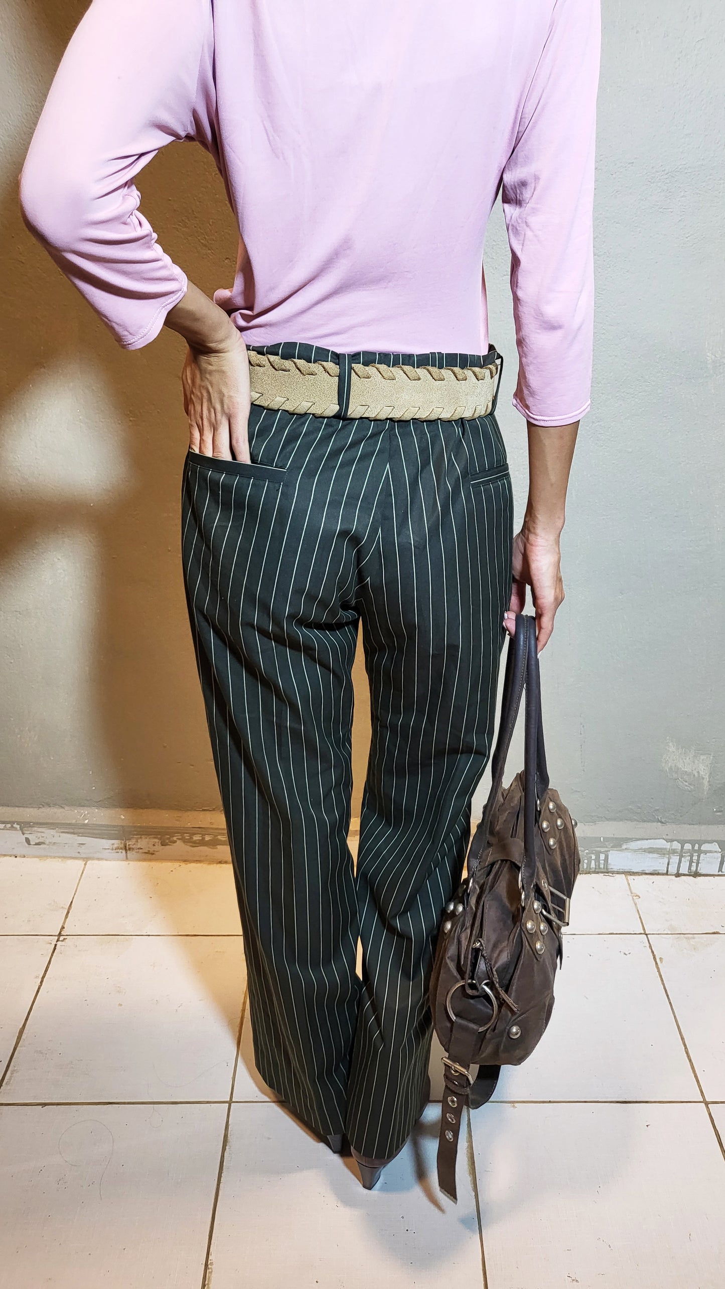 Green Pinstripe Tailored Trousers
