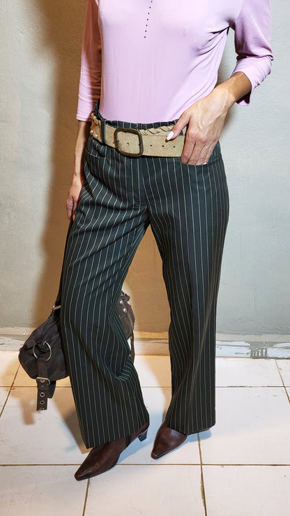 Green Pinstripe Tailored Trousers