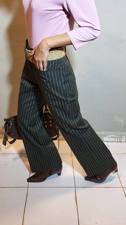 Green Pinstripe Tailored Trousers
