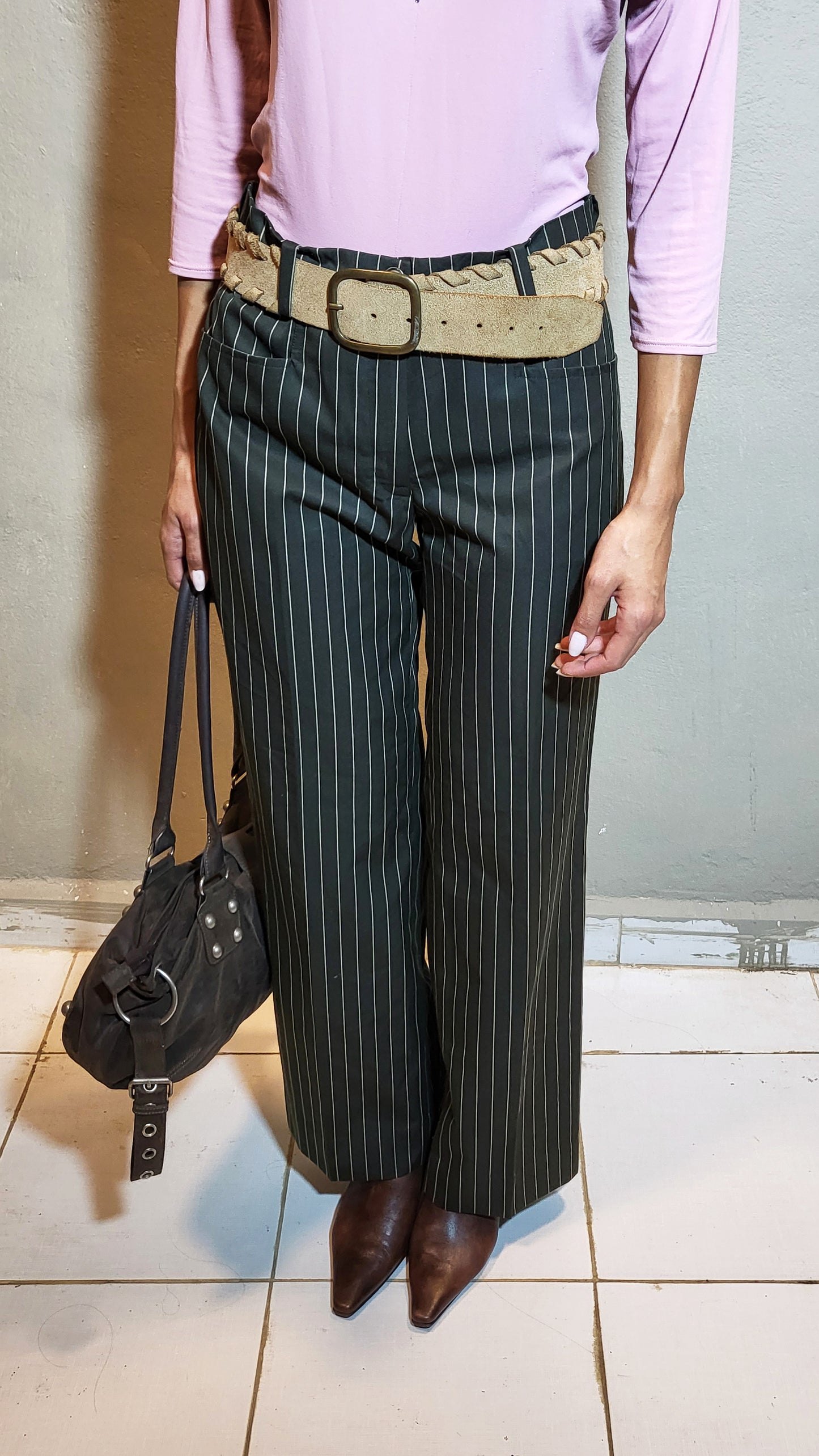 Green Pinstripe Tailored Trousers