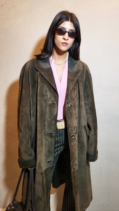 Green Suede Long Coat – Made in Italy