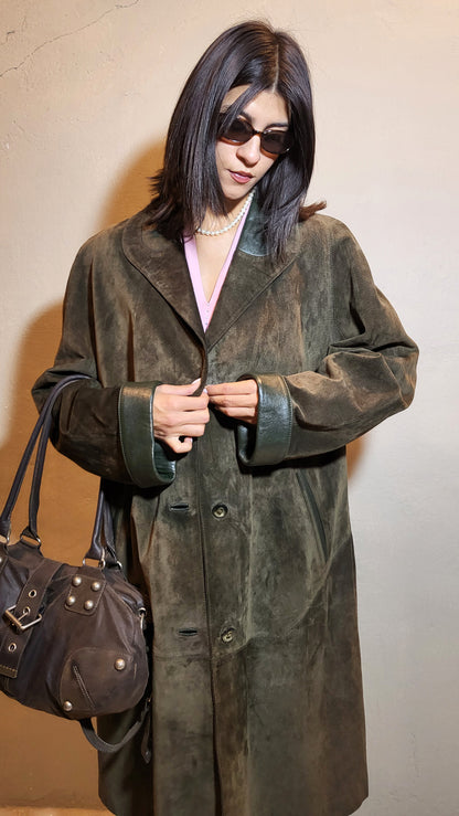 Green Suede Long Coat – Made in Italy