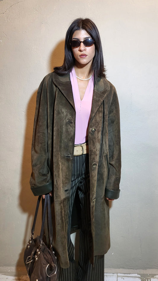 Green Suede Long Coat – Made in Italy