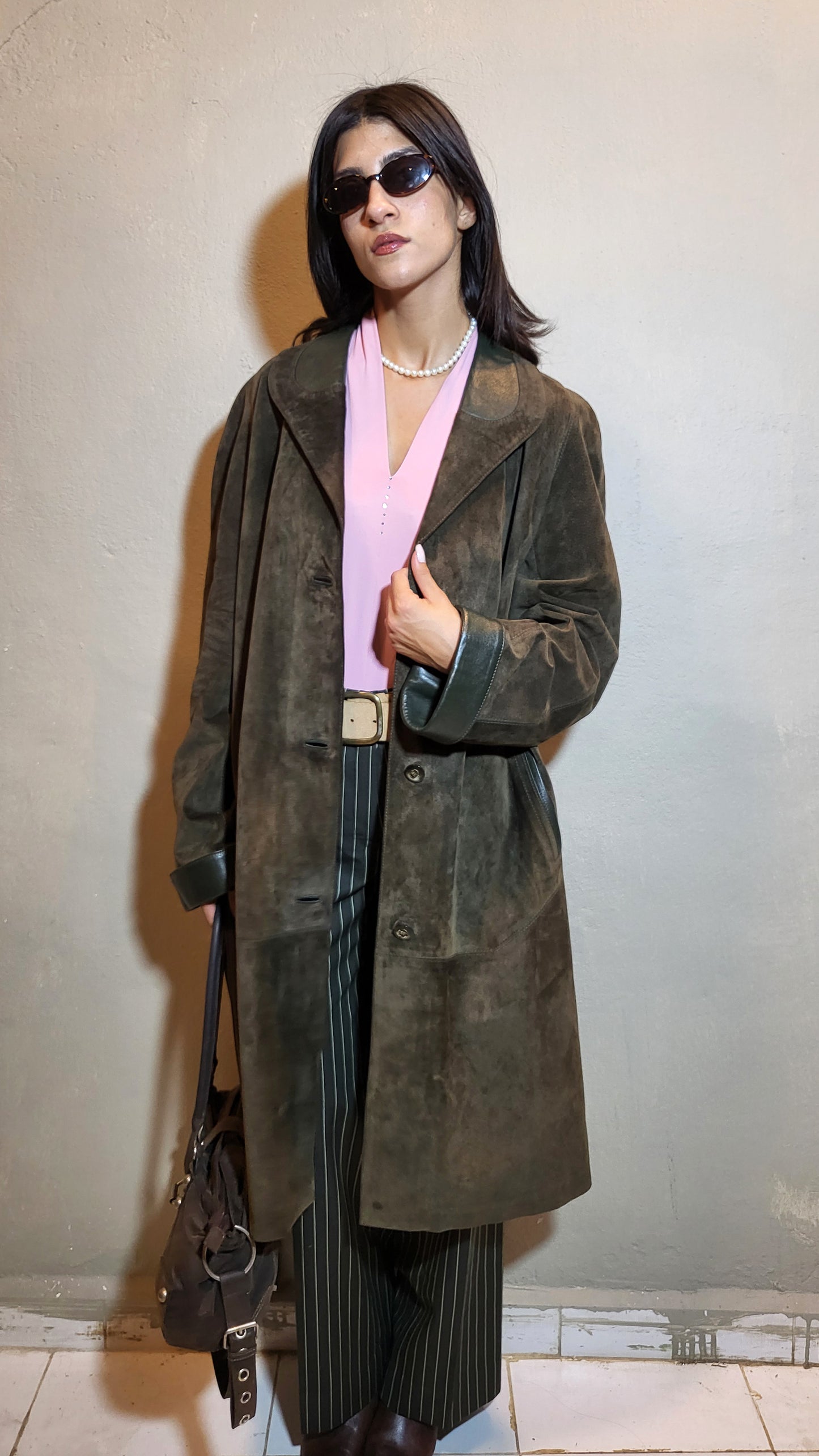 Green Suede Long Coat – Made in Italy