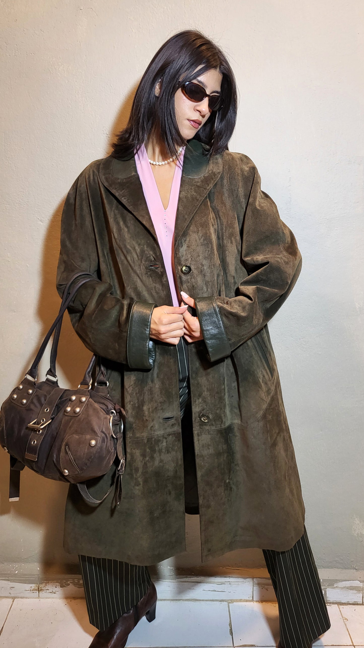Green Suede Long Coat – Made in Italy