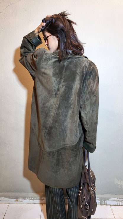 Green Suede Long Coat – Made in Italy