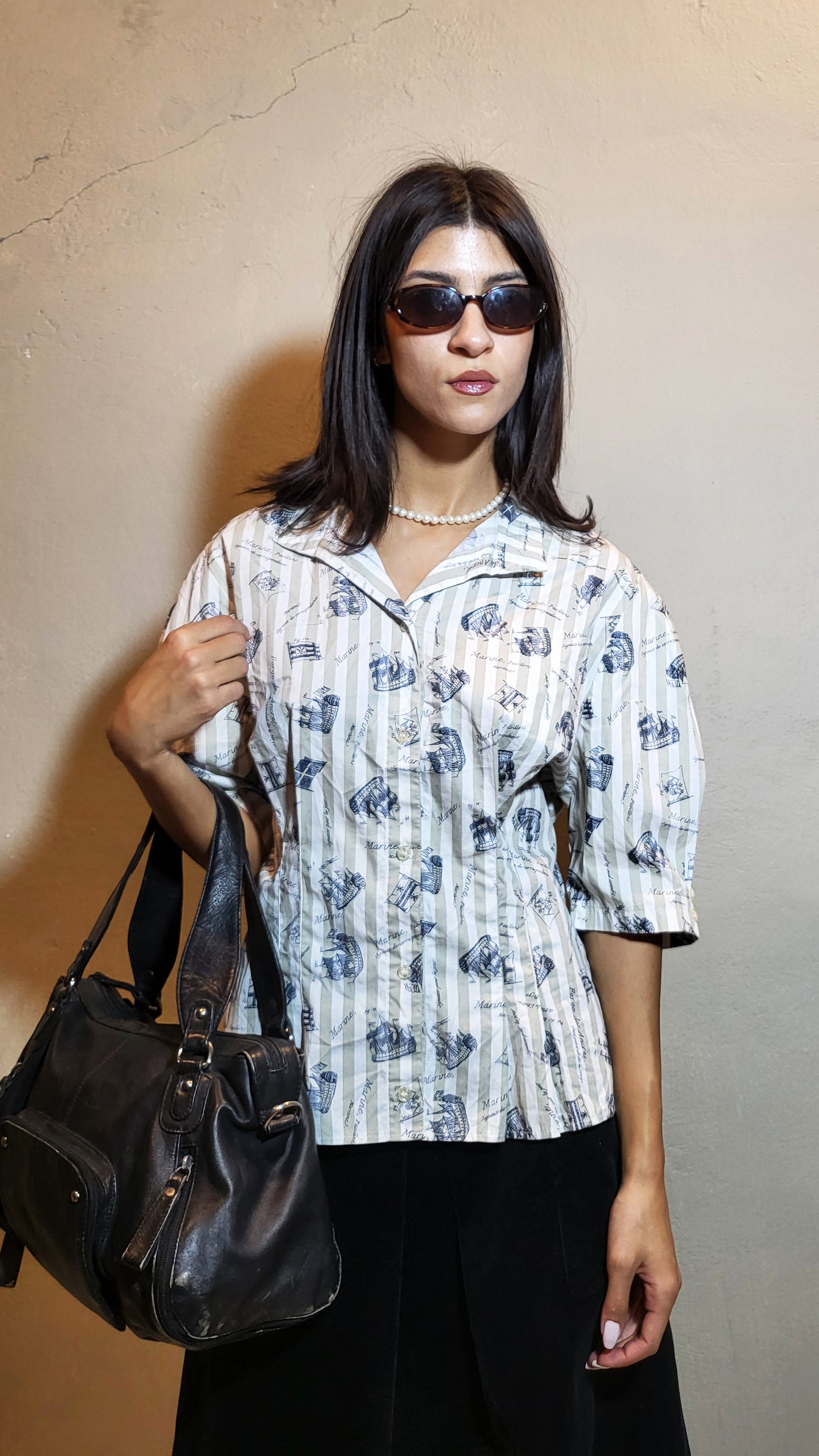 Vintage Nautical Print Button-Down Shirt