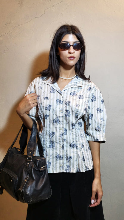 Vintage Nautical Print Button-Down Shirt