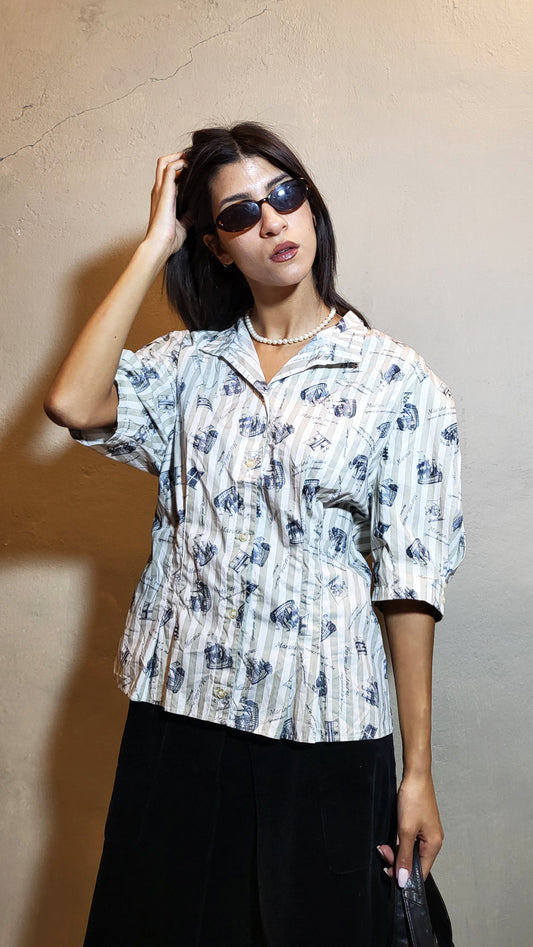 Vintage Nautical Print Button-Down Shirt