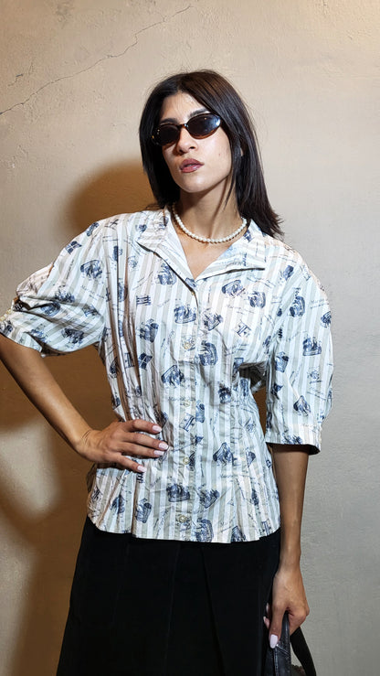 Vintage Nautical Print Button-Down Shirt