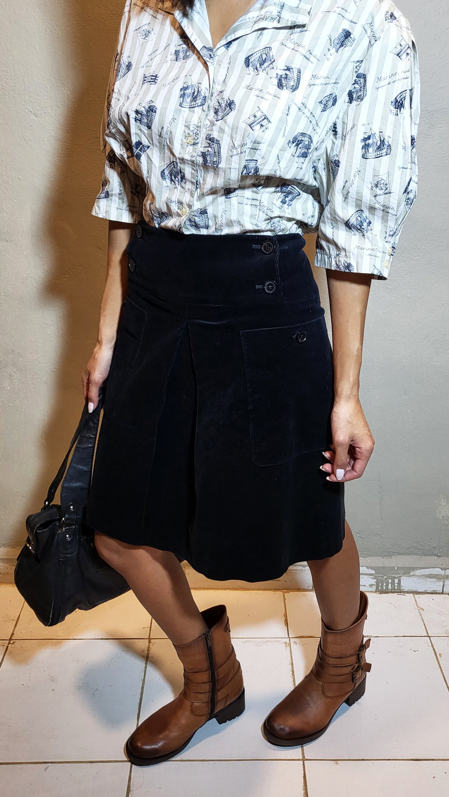 Black Corduroy A-Line Skirt