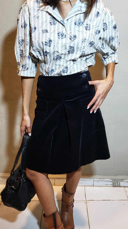 Black Corduroy A-Line Skirt